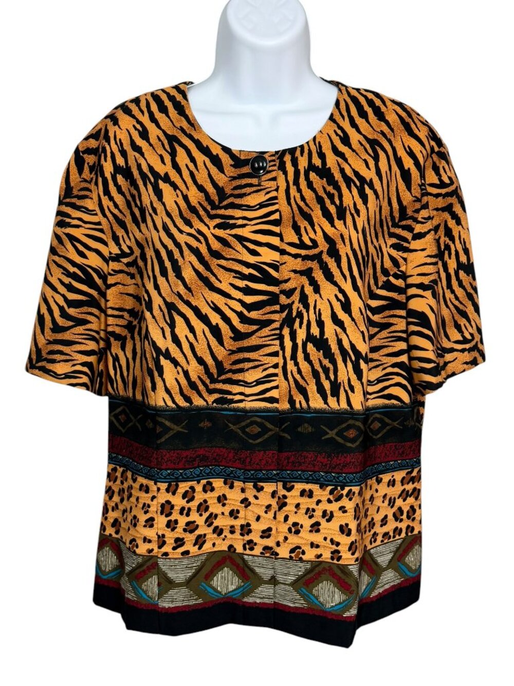 SAG Harbor Dress Tiger Animal Print Hidden Button Blouse Womens XL/16